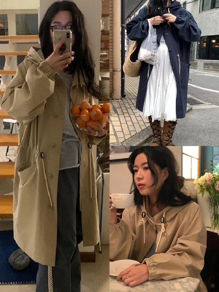 المرأة فضفاضة تناسب مقنعين Jaet معطف الرجعية Dongda بوابة الخصر Cinching ملابس العمل غير رسمية Sle طويلة Sve منتصف طول زر واحد #1