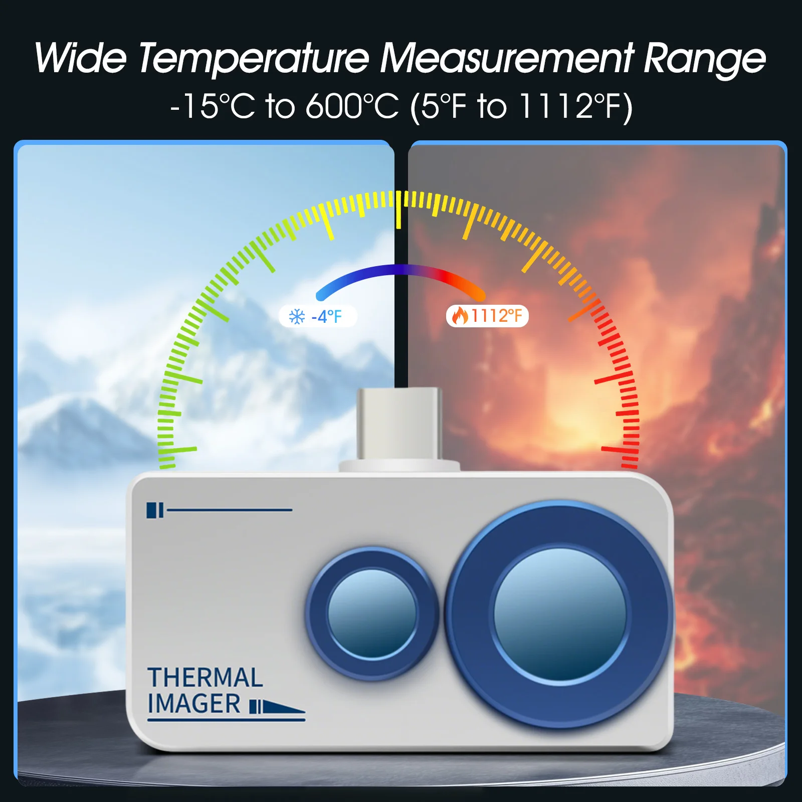 256x192 Thermal Camera for Android, -15°C~600°C Wide Range Industrial IR Imager, Visible & Thermal Dual Lens, Overheat Alarm
