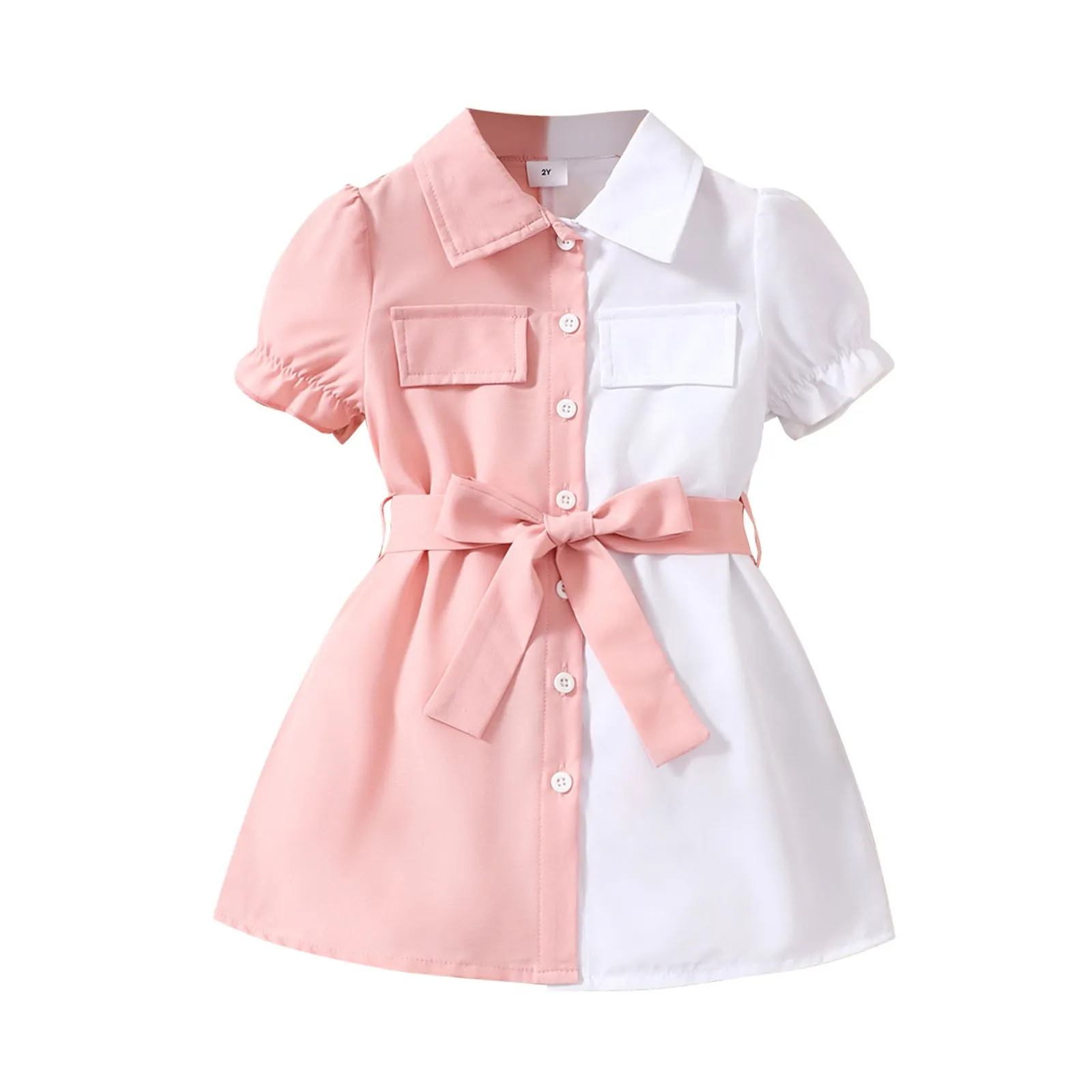 Kids Casual Shirt Dress for Girls Summer 2023 New Toddler Short Sleeve Button Princess Dress Children Clothing 1 2 3 4 5 6 Years