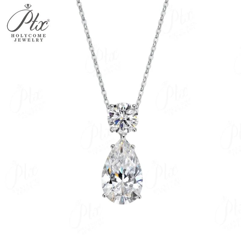 

Кулон из муассанита на заказ, серебро 925 пробы, огранка «груша» и «круг», общая масса 5/9,5 карата, цвет D, с сертификатом GRA, для женщин, подарок на День святого Валентина