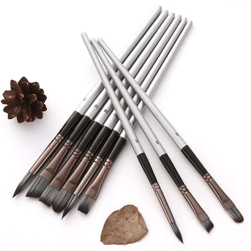 24 Pcs/Set Nylon Wool Wood Handle Watercolor Paint Brush Matte Scraper Acrylic Silver Gray Pole Painting Art Watercolor Supplies