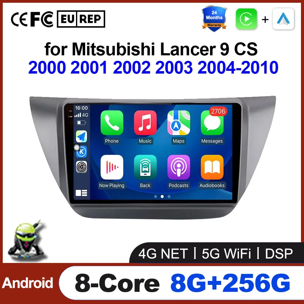 for Mitsubishi Lancer 9 CS 2000 2004 - 2010 CarPlay Android Auto Radio 5G Wifi Car Multimedia GPS Head Unit  Fan