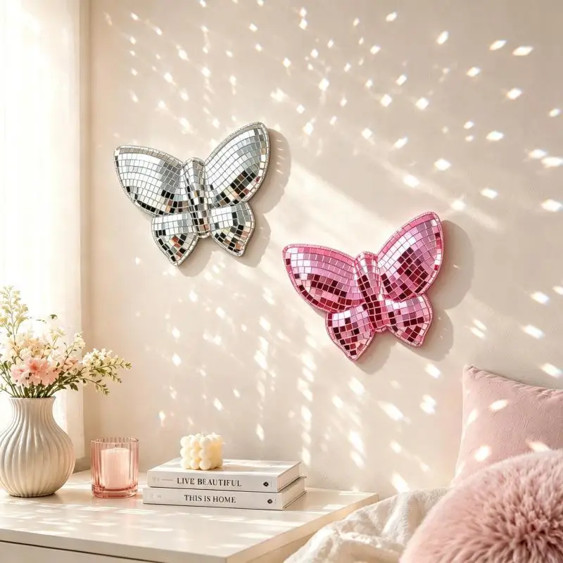 3D Butterfly Disco Butterfly Wall Sticker Decor Self Adhesive Mosaic Mirror Decal For Bedroom Living Room Home Party Decor