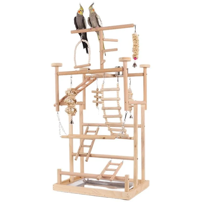Large Solid Wood Bird Supplies Stand Parrot Perch Training Ladder with Rod and Rope Climbing Frame Bird Toys Set