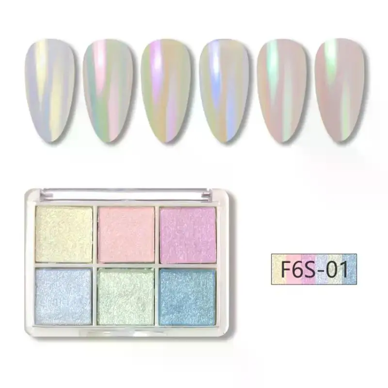 6-Farben fester magischer Spiegel Pulver Nail Art Dekoration Nagel Flash Zaubers piegel Pulver Aurora Pulver ultra helles Glas feiner Blitz