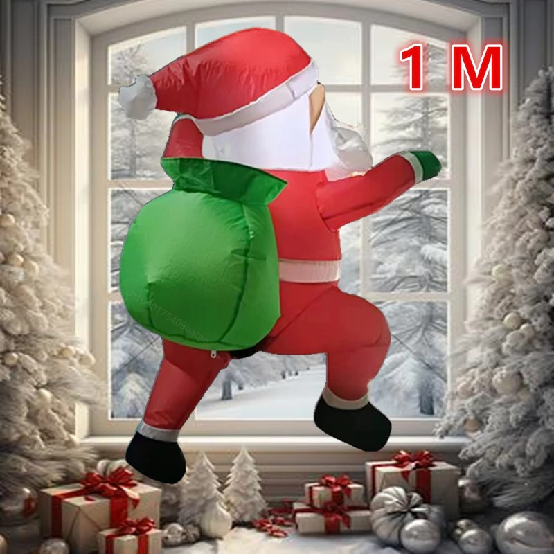 

Inflatable model climbing window Santa Claus carrying gifts; Built in LED lights for Christmas indoor and outdoor decoration