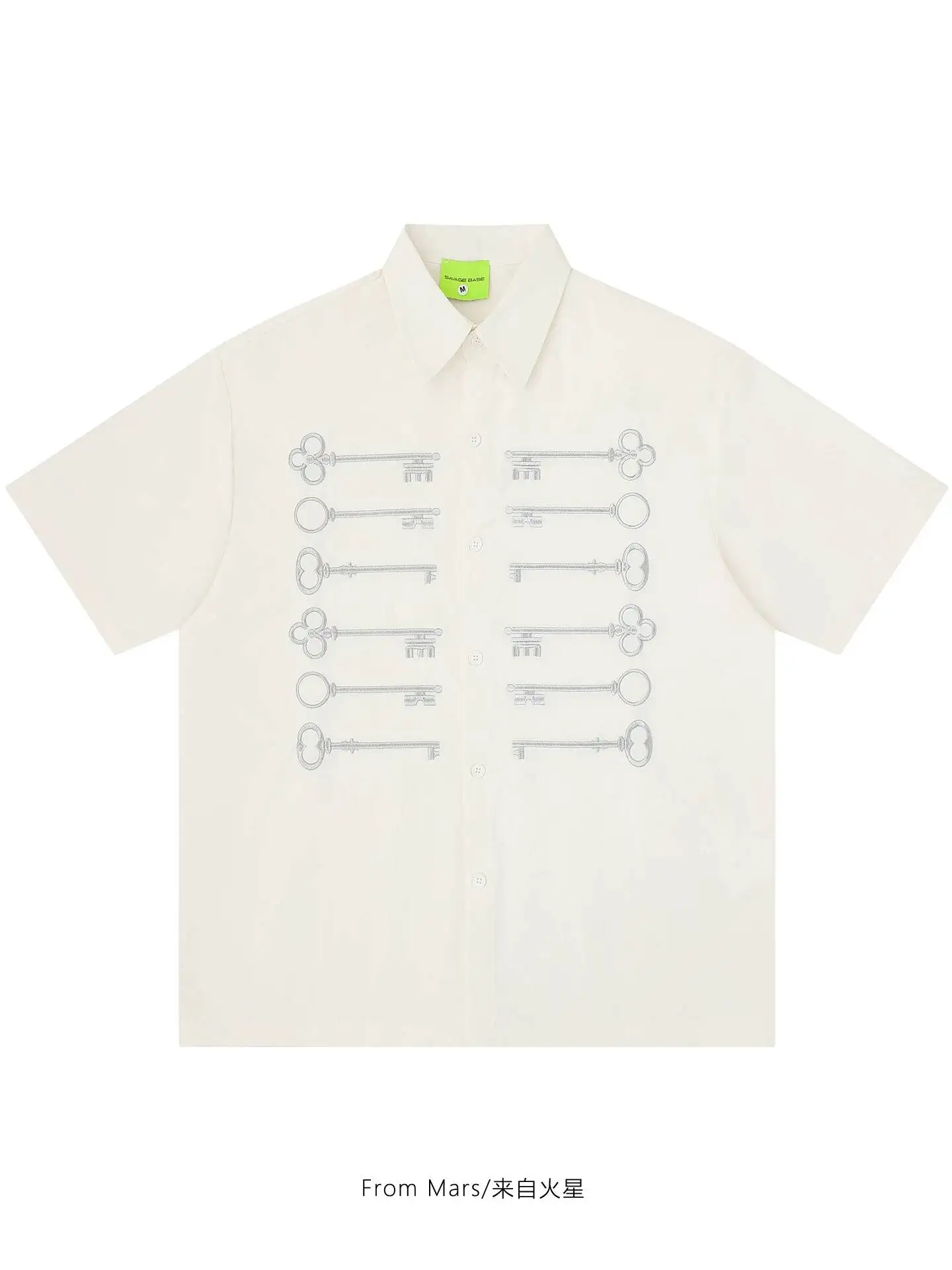 2026 Vintage Key Embroidered Short Sleeve T-shirt Fashion Loose Casual Retro Pattern Button Down Top Unisex Streetwear T-shirt