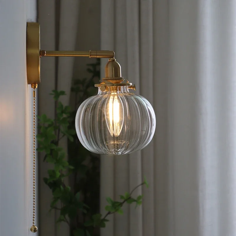 

Nordic Modern Pull Chain Wall Lamp Sconce Beside Bedroom Bathroom Mirror Stair Light Glass Ball Wandlamp Luminaira Lighting