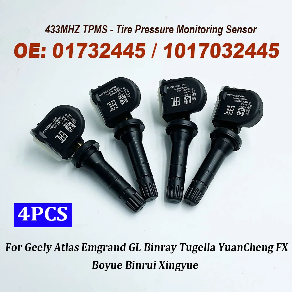 NEW 4PCS 01732445 1017032445 TPMS Tire Pressure Sensor Monitoring System 433MHz For Geely Atlas Pro Atlas Tugella Atlas Emgrand