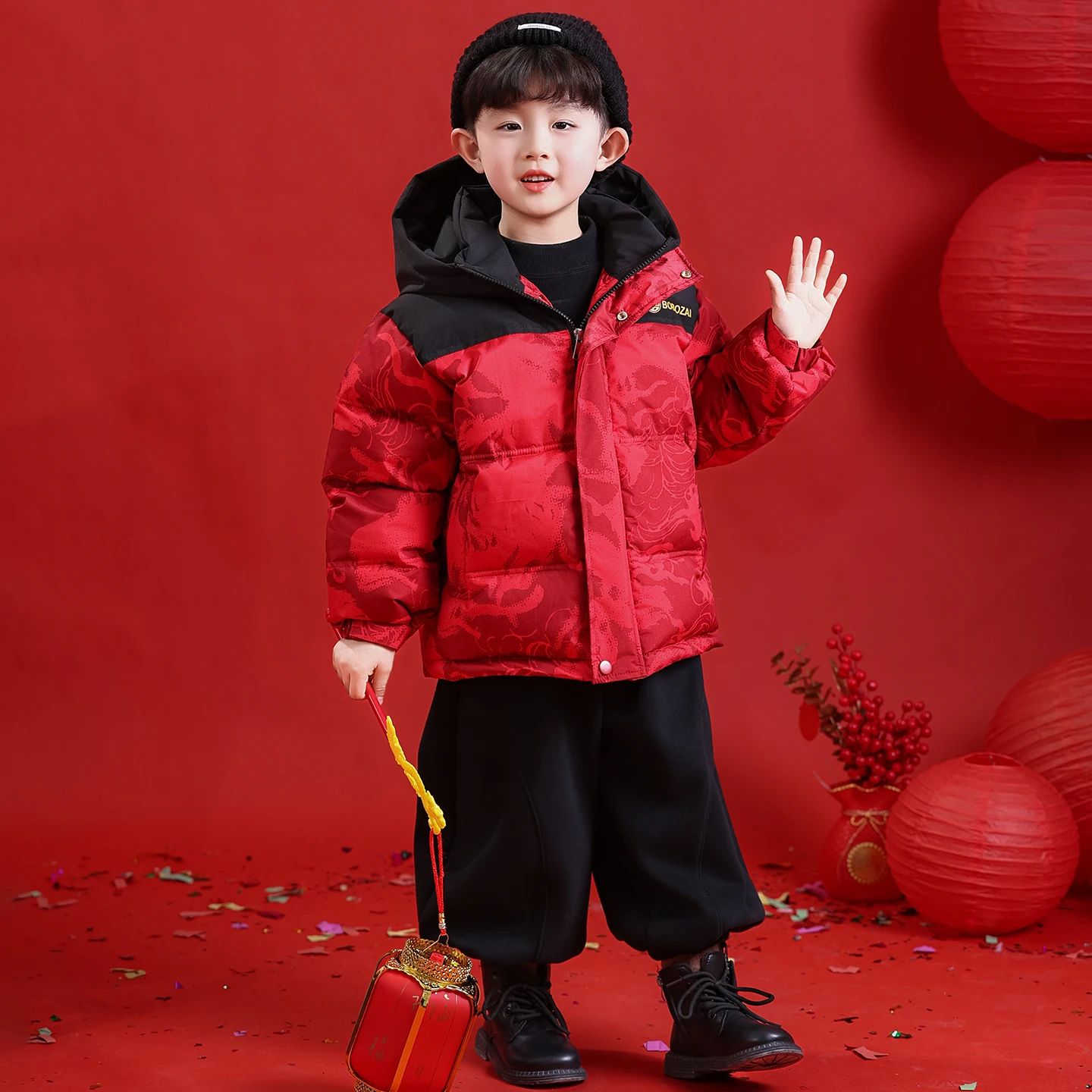 

Утепленная куртка для детей, красное пальто для празднования Нового года, модная теплая верхняя одежда для мальчиков