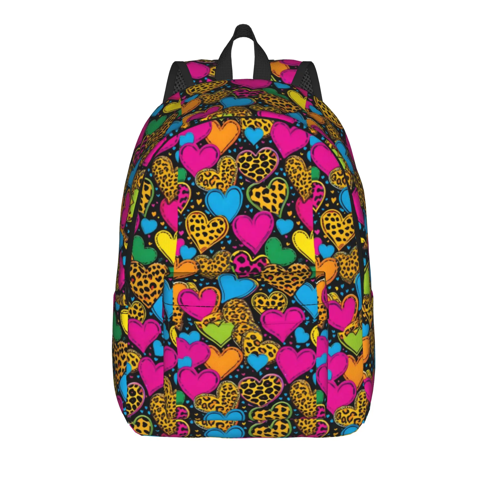 Heart Leopard Mix Backpack Teen  Large Backpacks Polyester Kawaii High School Bags Trekking Colorful Rucksack