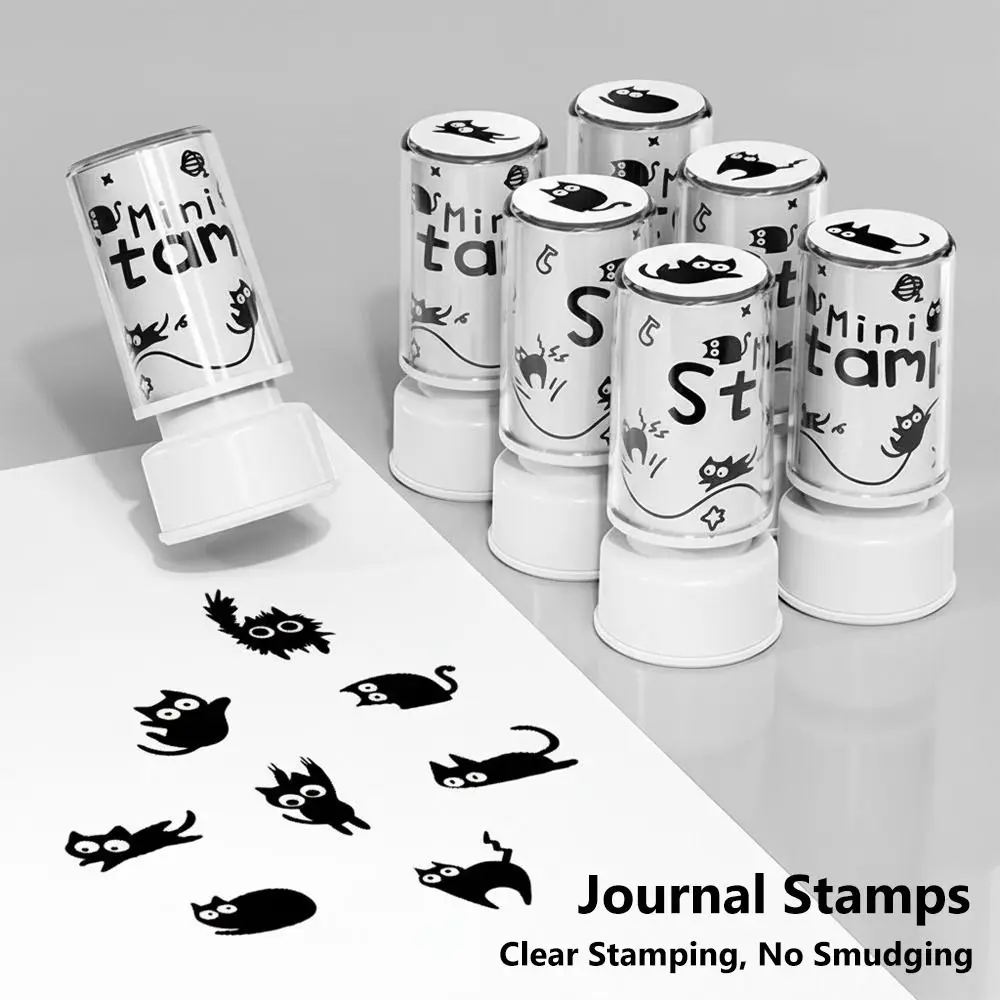

8 Patterns Black Cat Stamp Black Color Cartoon Self-Inking Stamp Easy To Use Durable Cartoon Stamp Scrapbooks And Handicrafts