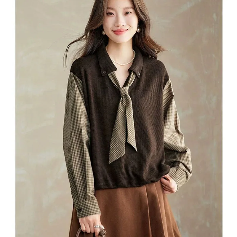 

Корейский женский вязаный свитер с длинными рукавами и V-образным вырезом, большие размеры до 5XL, весна-осень, модный, с пэчворком