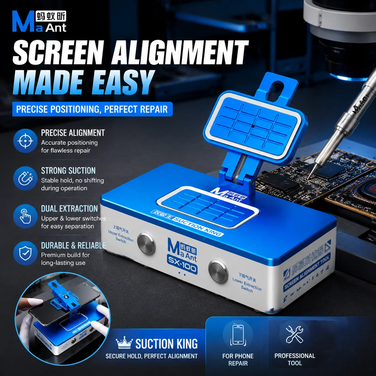 MAANT SX-100 Dual Independent Vacuum Pump Screen Alignment Tool 135° Folding Fixture for IPhone Curved Flat LCD Screen Repair
