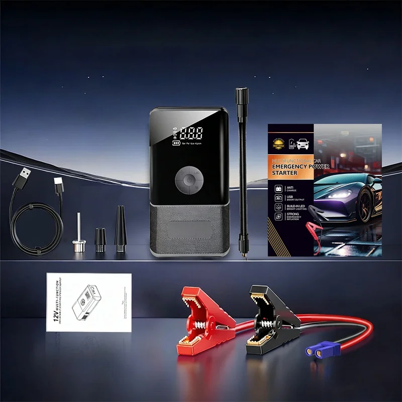 12V Car Jump Starter With 150PSI Tire Inflator Air Compressor 240A Peak Battery Booster Power Bank LED SOS Light