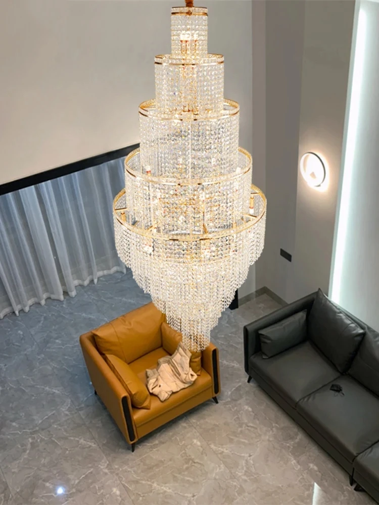 

New Design Large Decorative High Chandelier Living Room Golden Chandelier Staircase Modern Luxury High Quality Crystal Lamp