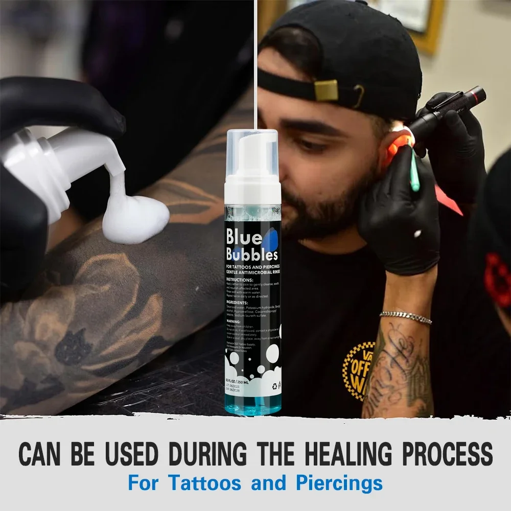 صابون العناية اللاحقة بالوشم الرغوي بالفقاعات الزرقاء سعة 8.5 أونصة - تركيبة نباتية مرطبة لطيفة لشفاء وثقب البشرة