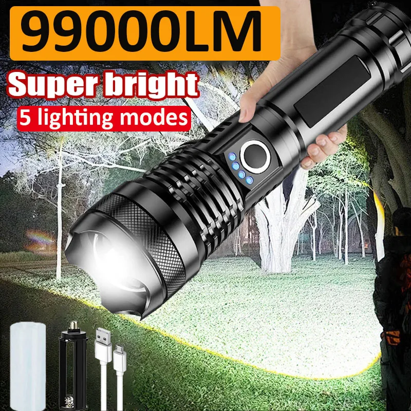 Rechargeable LED Flashlights High Lumens Super Bright Torch with 5 Modes Waterproof Powerful  Handheld Flash Light for Camping