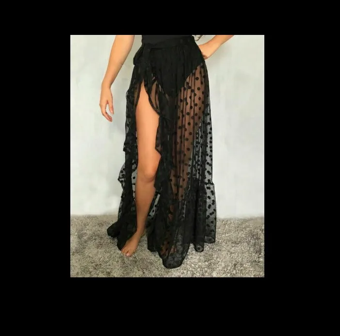 Women Beach Mesh Sheer Skirts Swim Wear Bikini Cover Up Wrap Long Sarong Pareo See Through Ladies Clothes Holiday Fashion New