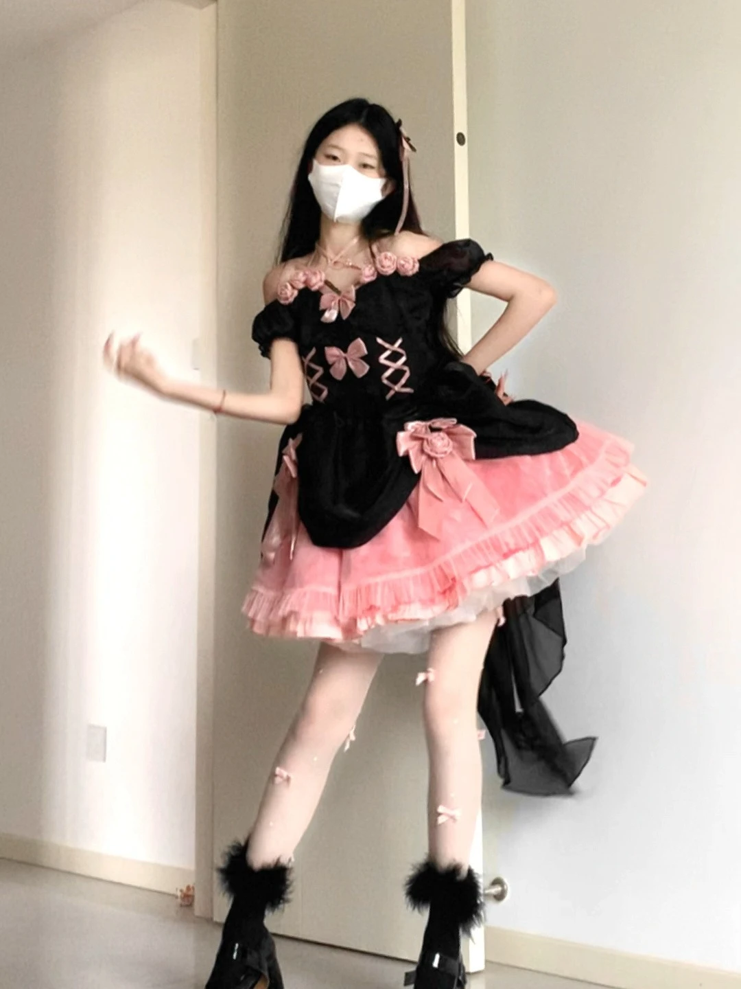 

Black Lace Lolita Dress Wedding Gown Fishbone Tail Princess Skirt Elegant Feminine Style for Special Occasions