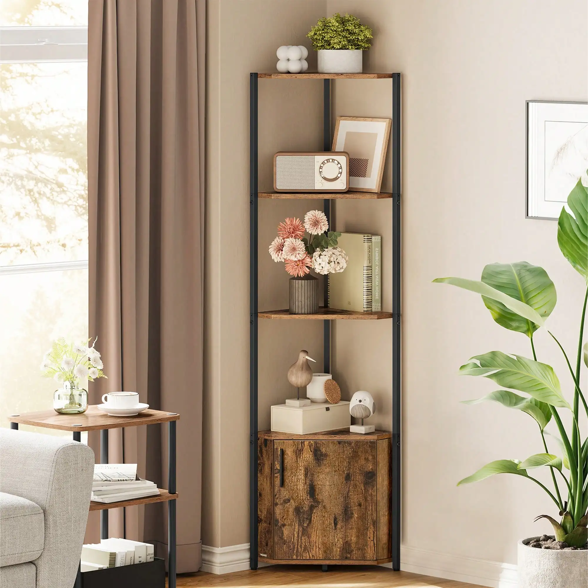 

Corner Shelf With Storage, Corner Storage Cabinet, 5-Tier Corner Shelving Unit, Storage Stand, For Living Room, Kitchen