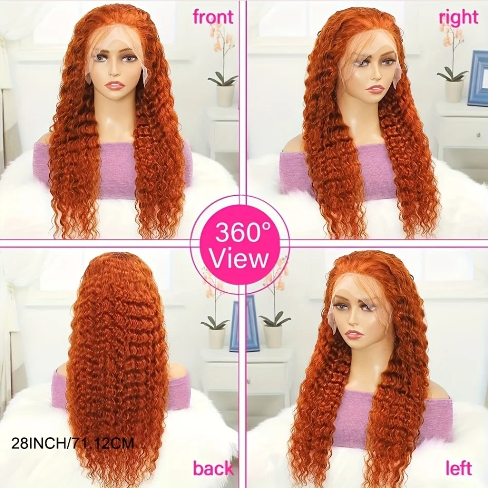 Orange Ginger 13X6 Hd Lace Frontal Wig Deep Wave Curly Colored Wig Lace Front Human Hair For Woman 30 Inch Brazilian 220 Density