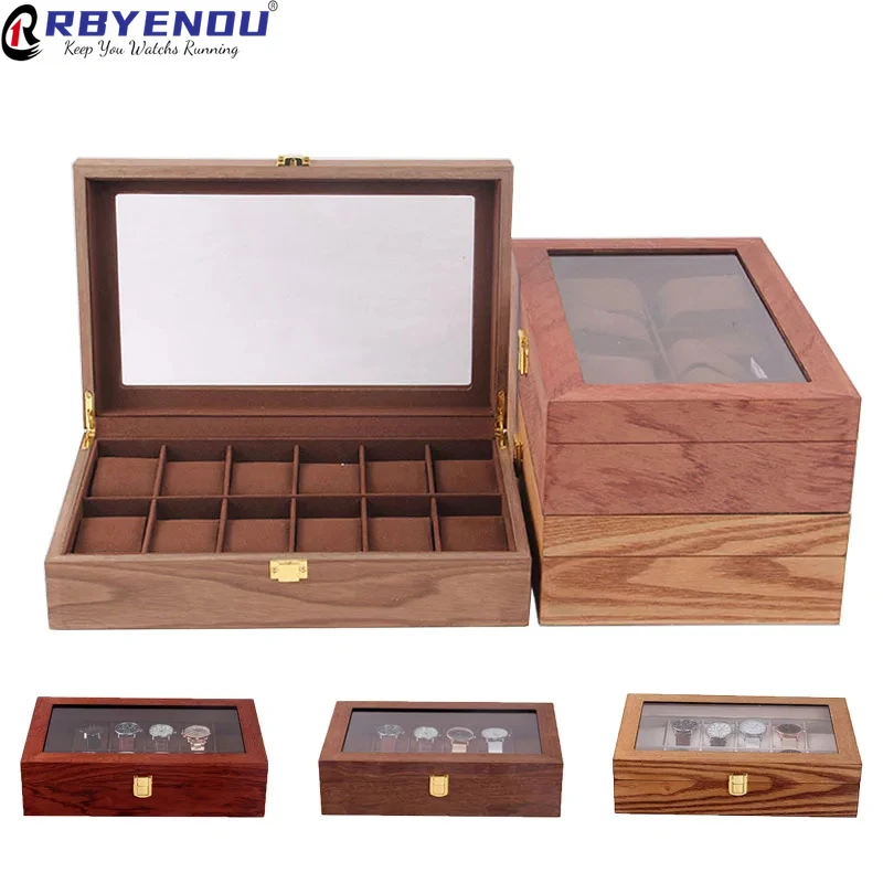 Wooden Watch Box Storage Box Vintage Wood Grain Mechanical Watch Storage Box Collection Display Dustproof Case Customizable Logo