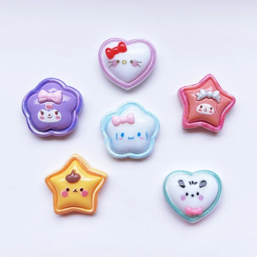 10pcs cute cartoon hearts Five star flower animals flat back resin carbon circle scrapbook Diy wedding hairpin accessories craft
