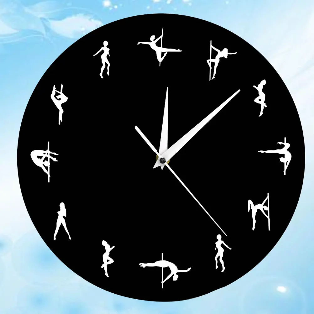

Pole Eco Friendly Sexy Figure Clock For Home Office Silent Chic Novelty Wall Hanging Clock Room Decor Black