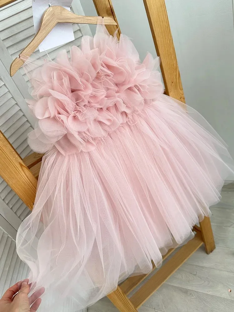 Cute Flower Girl Wedding Dress for Little Girls, Strapless Princess Gown & Host Performance Outfit, Simple Fluffy Tulle Dress
