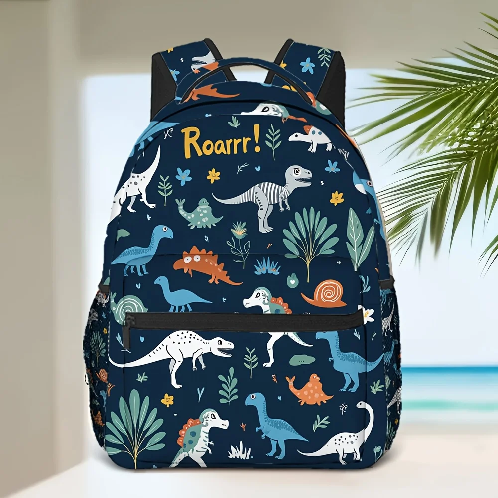 1pc Dinosaur Skeleton Backpack Lightweight, Zipper Closure Vibrant Dinosaur Floral Print Design Perfect for Commuting Shopping