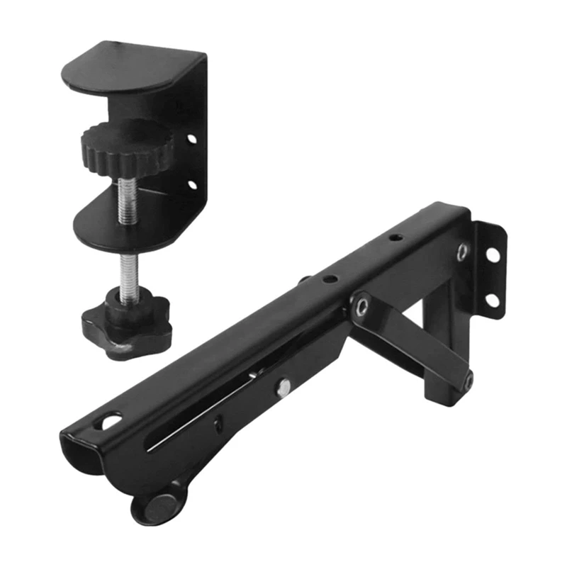 2Pcs Under Desk Keyboard Tray Foldable Brackets With Clamp Easy To Install Adjustable Desktop Extension Shelf