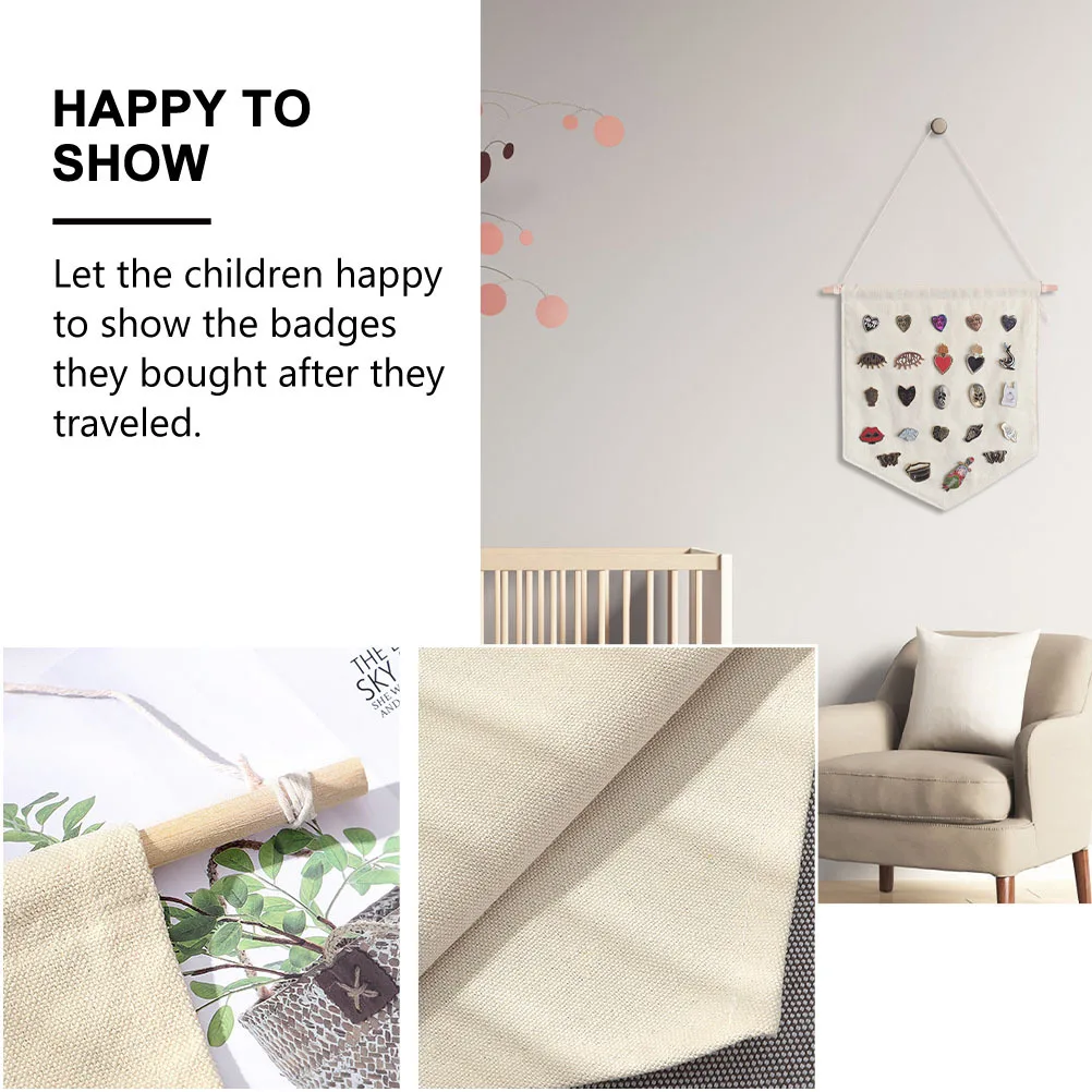 

2Pcs Pin Display Canvas Plain Blank Pennant Banner Badge Collection Hanging Wall Flag Decor for Home Office Kids Room