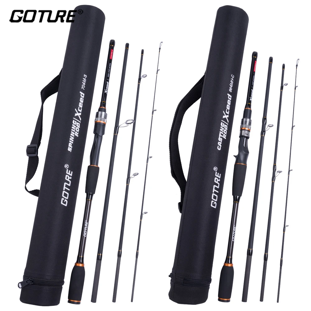 Goture Xceed Spinning Fishing Rod Carbon Fiber MH/M Power 1.98-3M Spinning Casting Lure Rods 4 Sections Travel Rod Carp Fishing