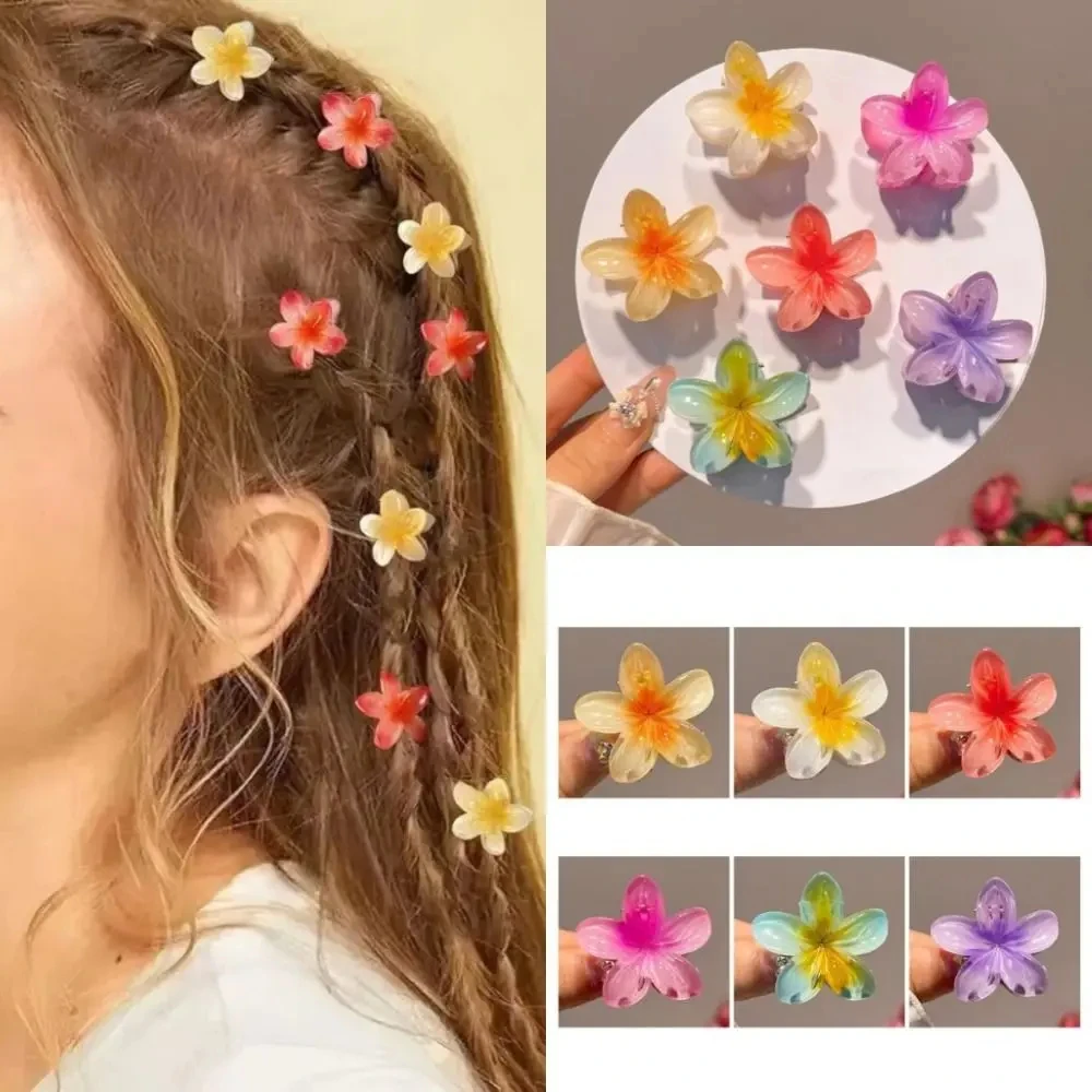 2pcs 4cm Small Hairpin Hair Claw Clip Hairwear Bohemia Colored Plumeria Flower Acrylic Hair Clip Women Girls Sweet Hairpin