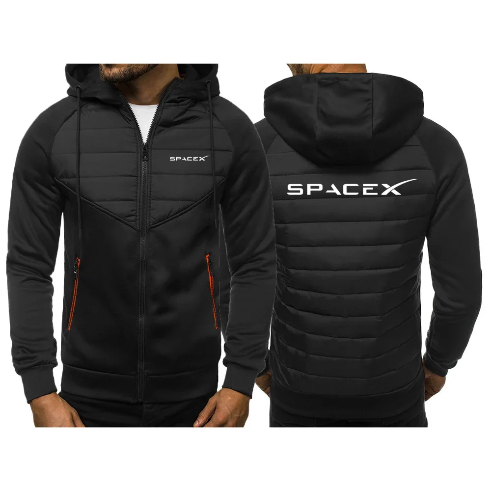 

SpaceX Space X Logo 2024 New Tricolor Hooded Jacket Spring and Autumn Men Casual Slim Patchwork Zipper Coat Long Sleeve