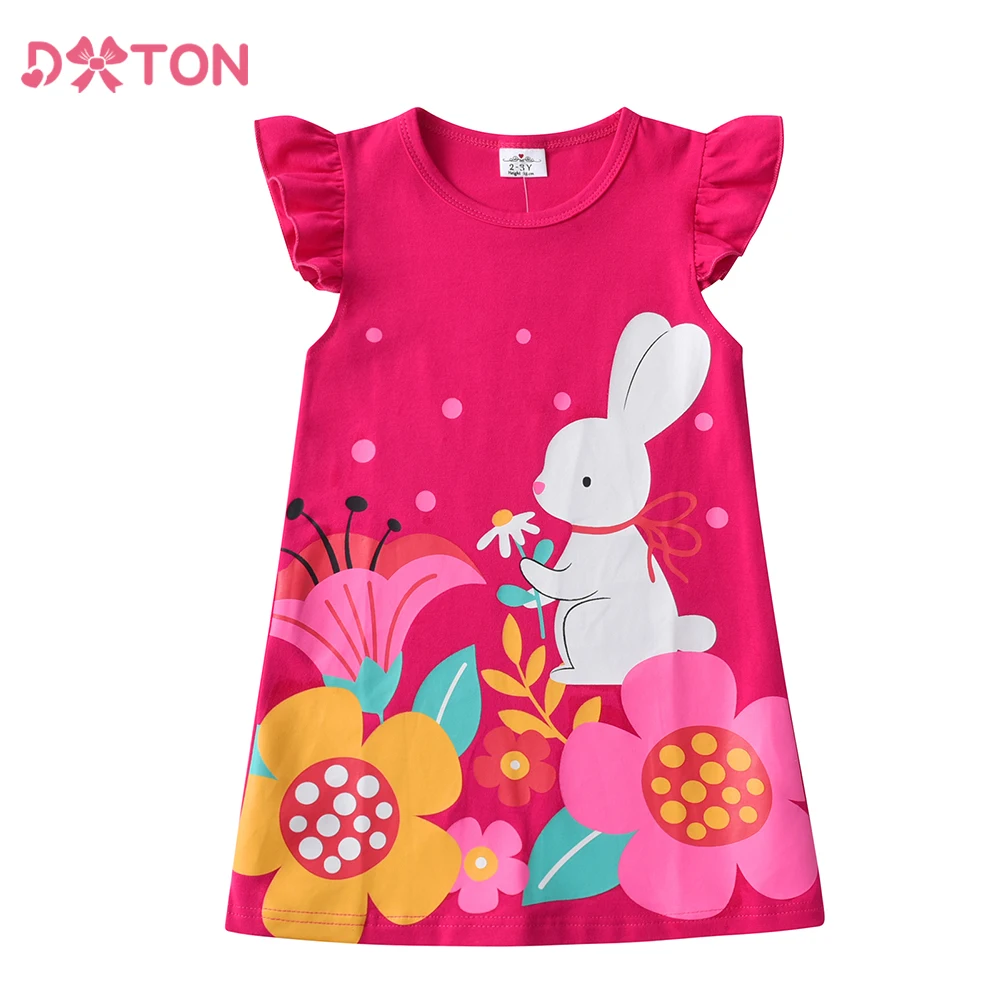 DXTON Sleeveless Summer Girls Dresses Rabbit Floral Printed Kids Outfits Princess Dress Clothing Cotton Casual Toddler Dresses view 2