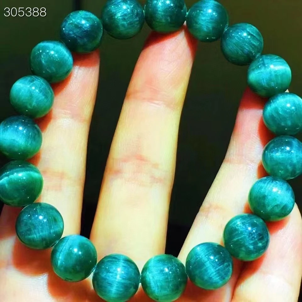 Natural Green Apatite Gemstone Women Men Bracelet 10.3mm Round Beads Chatoyant Cat Eye Green Apatite Gemstone AAAAAA