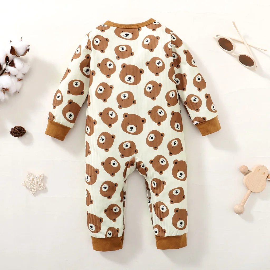 Newborn Baby Boy Romper Long Sleeves Cute Bear Print Bodysuit Spring Autumn Infant Boy Casual Jumpsuit Clothing for 0-18 Months