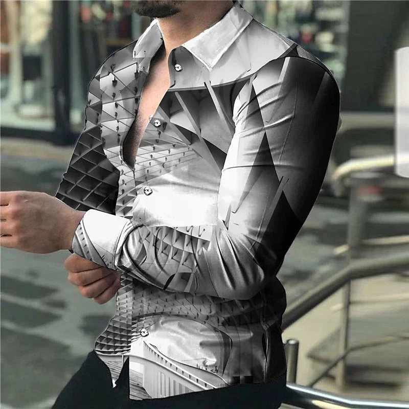 Spring Summer Men's Long Sleeve Shirt Casual Outdoor Lapel Geometric Plaid HD Pattern 2023 New Designer Design Plus Size