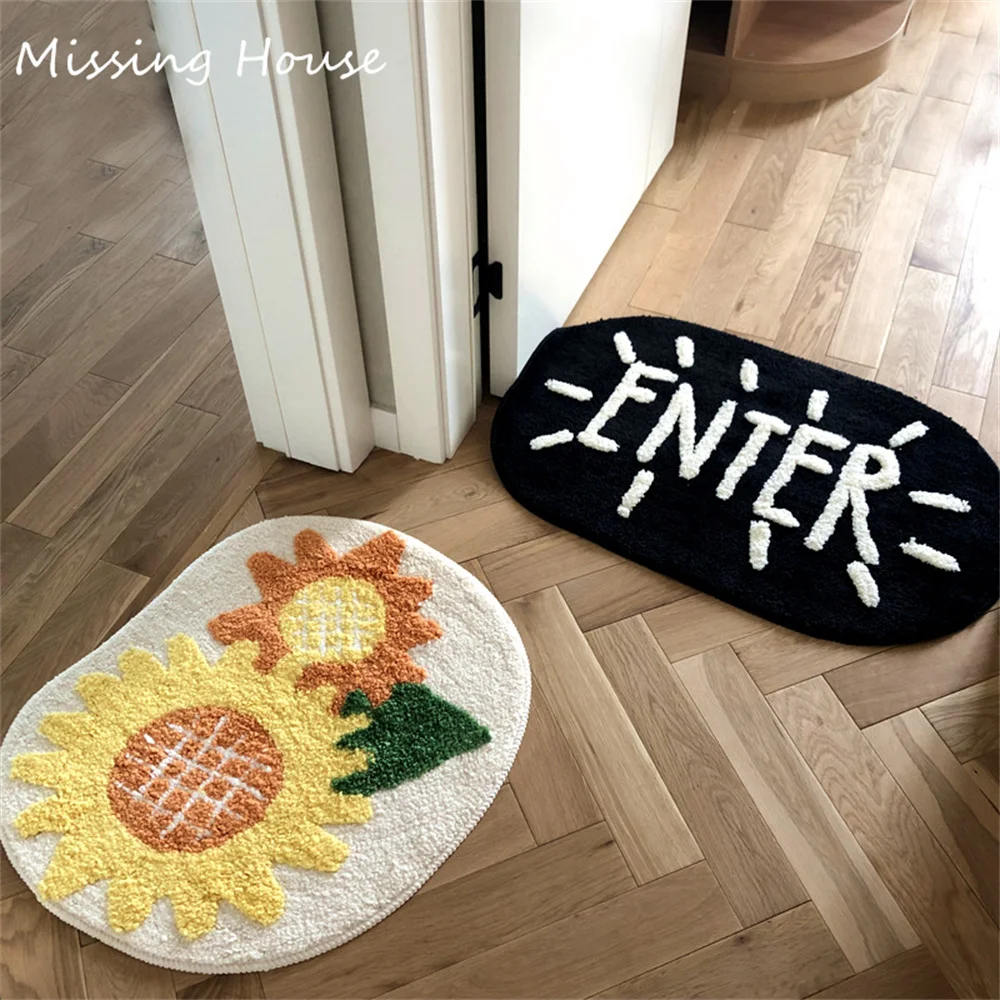 Retro Sunflower Handmade Rug Doormat Toilet Cover Doormat TPR Back Side