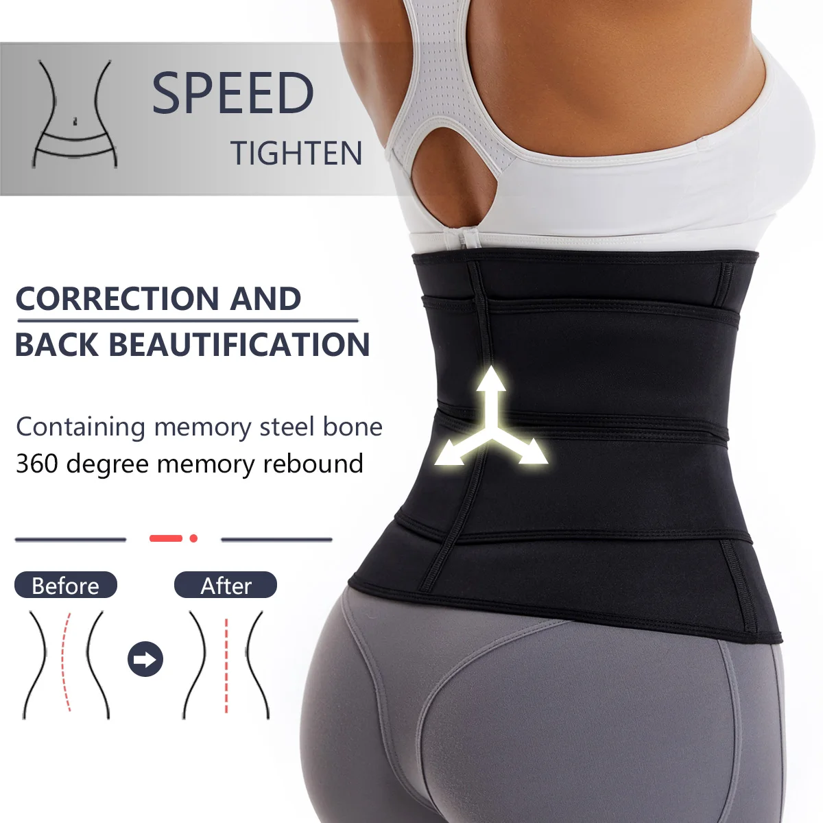 Women Waist Trainer Belt Double Strap Zipper Neoprene Sweat Waist Trimmer Tummy Control Slimming Body Shaper Workout Gym Fitness view 4