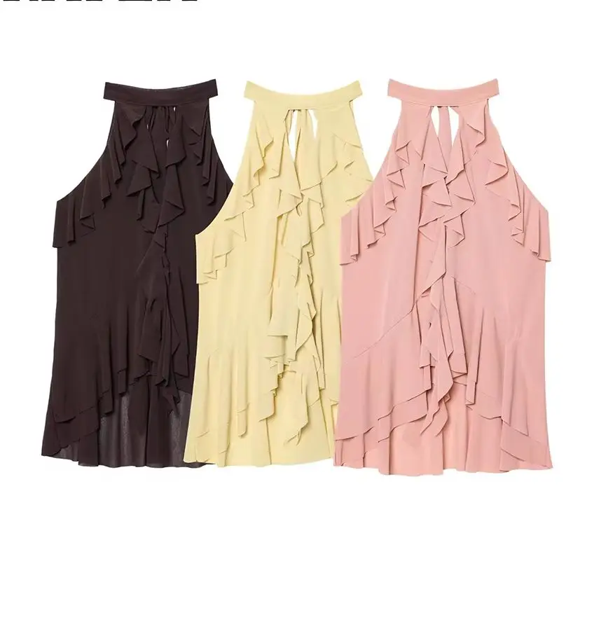 

KONDALA шикарные многоуровневые женские топы на бретелях с креплением на шею, модный летний жилет на шнуровке 2025, уличная одежда, повседневные женские топы без рукавов