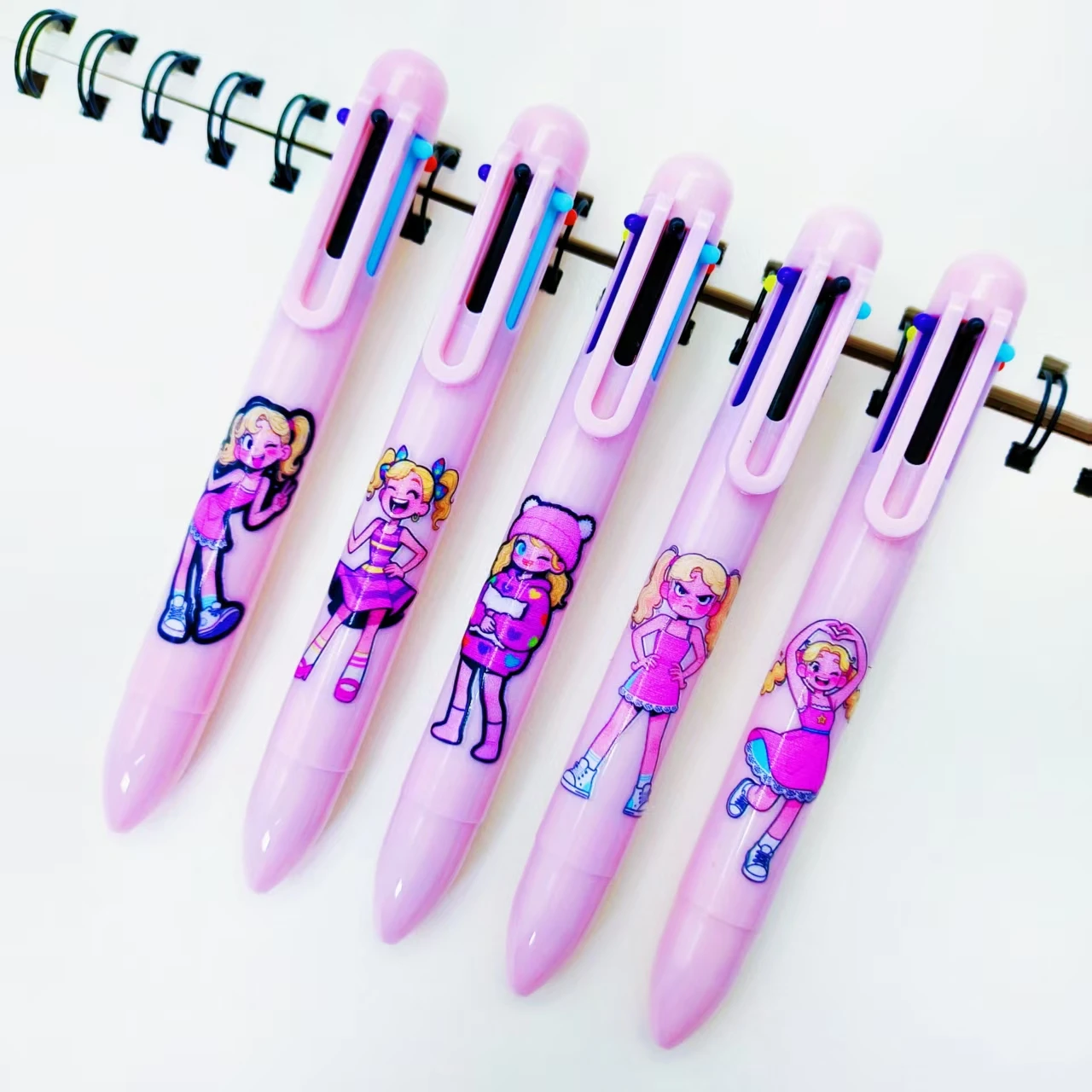 

10 шт., розовая игривая многоцветная ручка на тему девушки, розовый стержень, шариковая ручка «Симпатичная девочка», моделирующая шариковая ручка «шесть в одном», отметь ручку для ключей