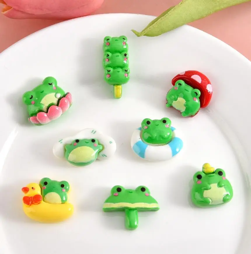 

100pcs New Kawaii Cartoon Frog Resin Figurines & Miniatures Crafts Flatback Cabochon Craft Jewelry Making Hairwear Accessories