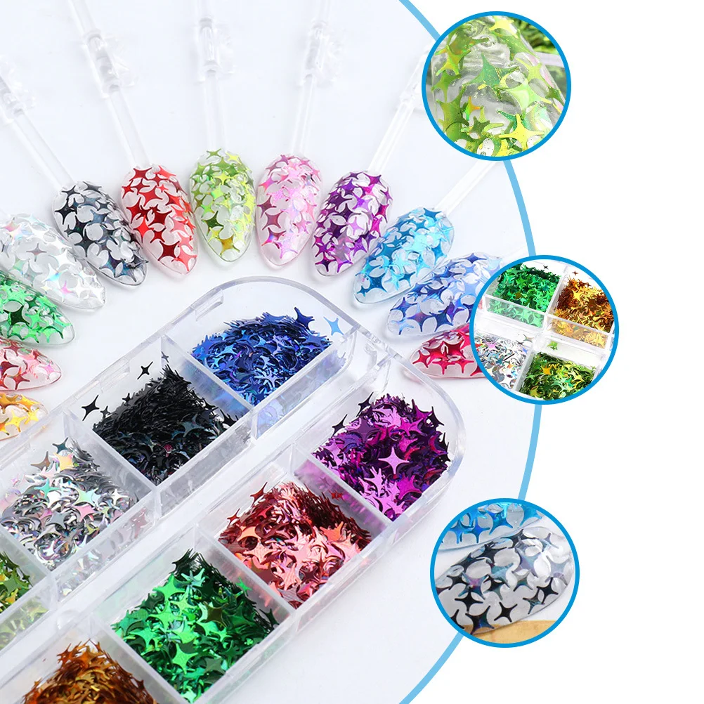 2 قطعة الملونة أربع نجوم مدببة مسمار الترتر بريق لامع DIY بها بنفسك مسمار الفن تصميم مانيكير ديكور لوازم النساء هدية #5