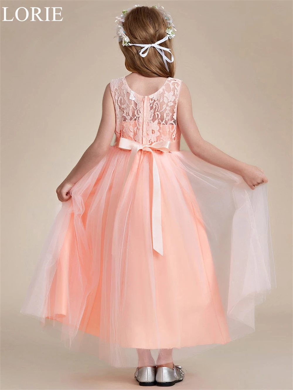 LORIE Cute Pink Lace Flower Girl Dresses O-Neck Pleated Ankle Length A-Line Wedding Party Dress 2025 Birthday Dress Customized