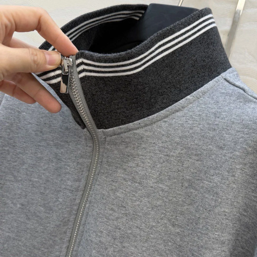 Preppy Style Gray Sweatshirt Jacket Women Patchwork Turtleneck Zipper Long Sleeve Loose Streetwear Unisex Oversized Casual Coat