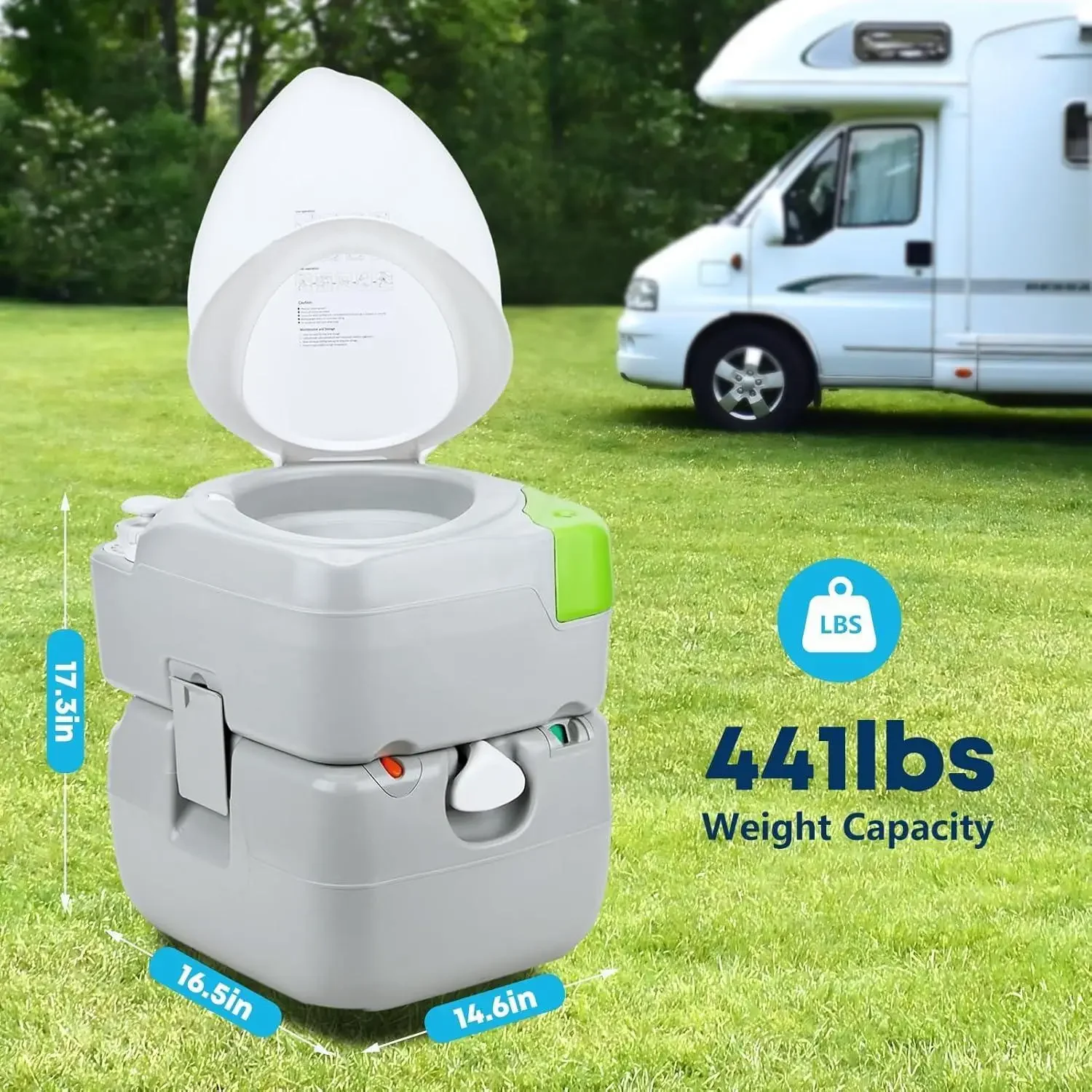 W_5.8 Gal Camping Toilet: Portable Toilet for Adults with Diagonal Elongated Bowl Seat, Large Waste Tank,