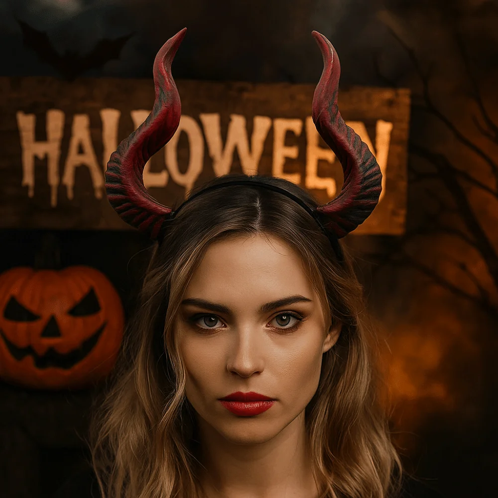 Funny Ox Horn Halloween Horns Headband Dark Series Halloween Headwear Cosplay Hairband PU Halloween Hair Hoop Men